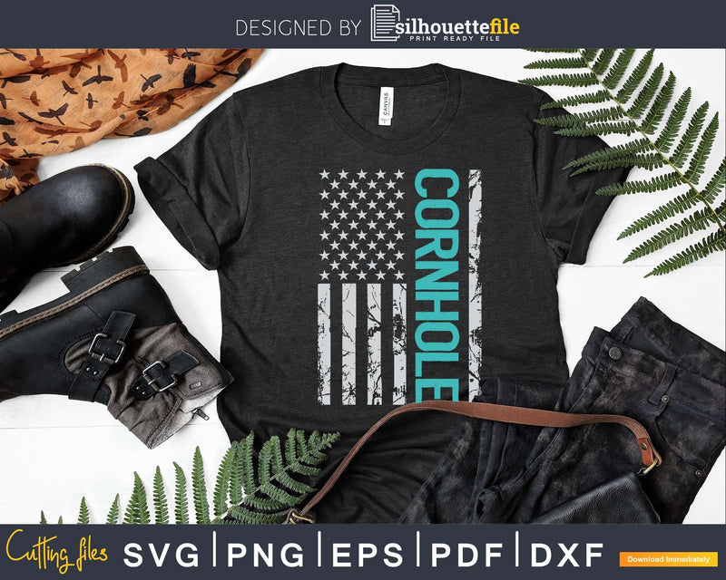Cornhole American USA Flag Shirt Design Svg Dxf Png Cricut