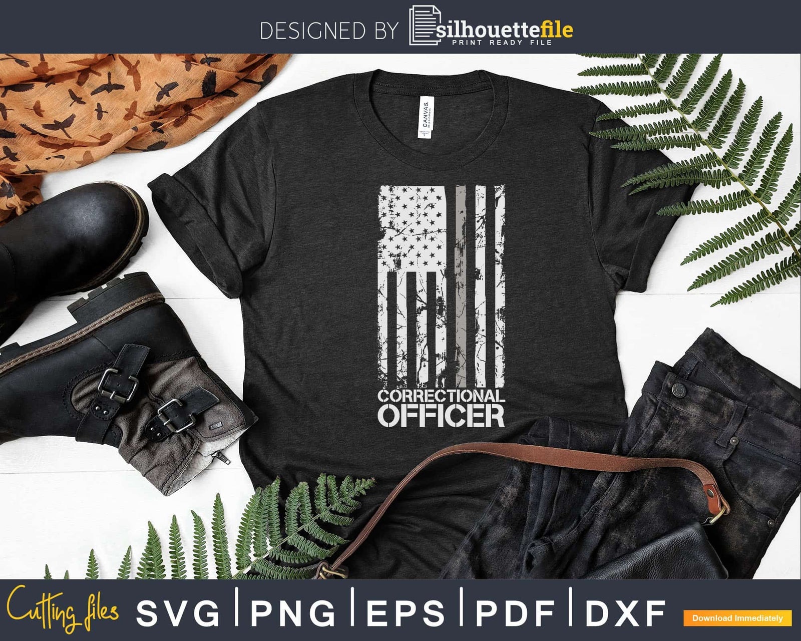 Correctional Officer Thin Silver Line American Flag Svg Dxf Files