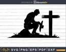 Cowboy with Horse Kneeling Praying at Memorial Cross SVG