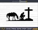 Cowboy with Horse Kneeling Praying at Memorial Cross SVG