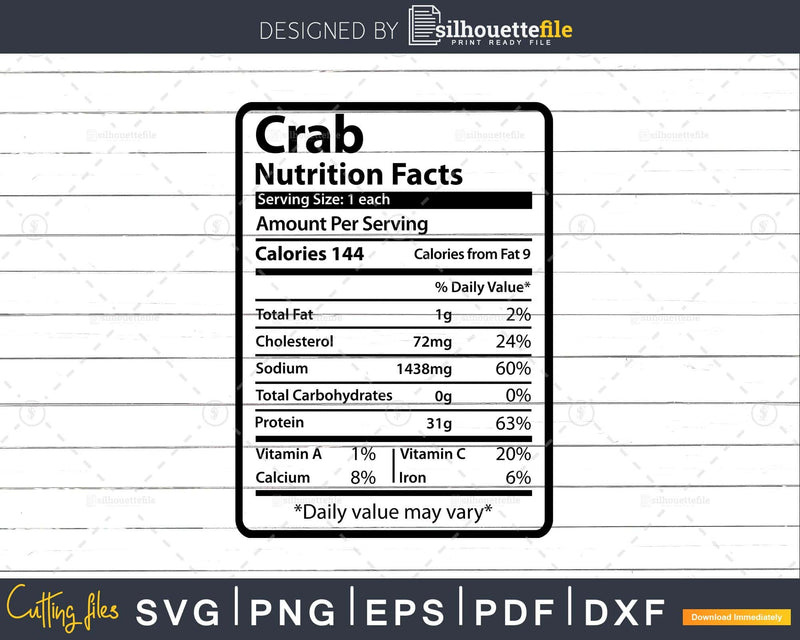 Crab Nutrition Facts Funny Thanksgiving Christmas Svg Png
