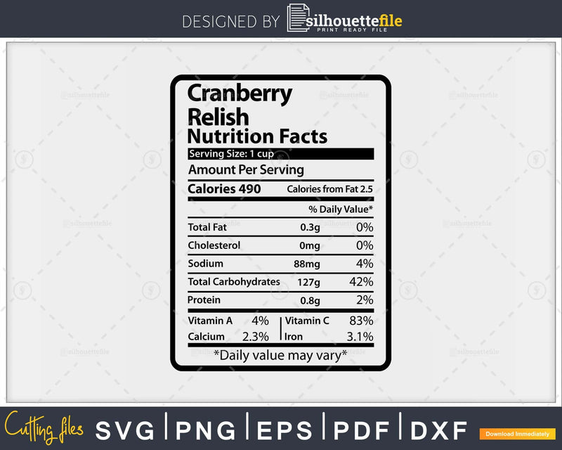 Cranberry Relish Nutrition Facts Thanksgiving Christmas Svg