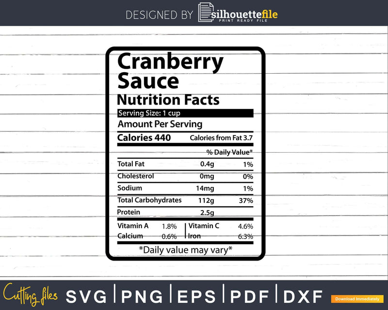 Cranberry Sauce Nutrition Facts Funny Thanksgiving Svg Png