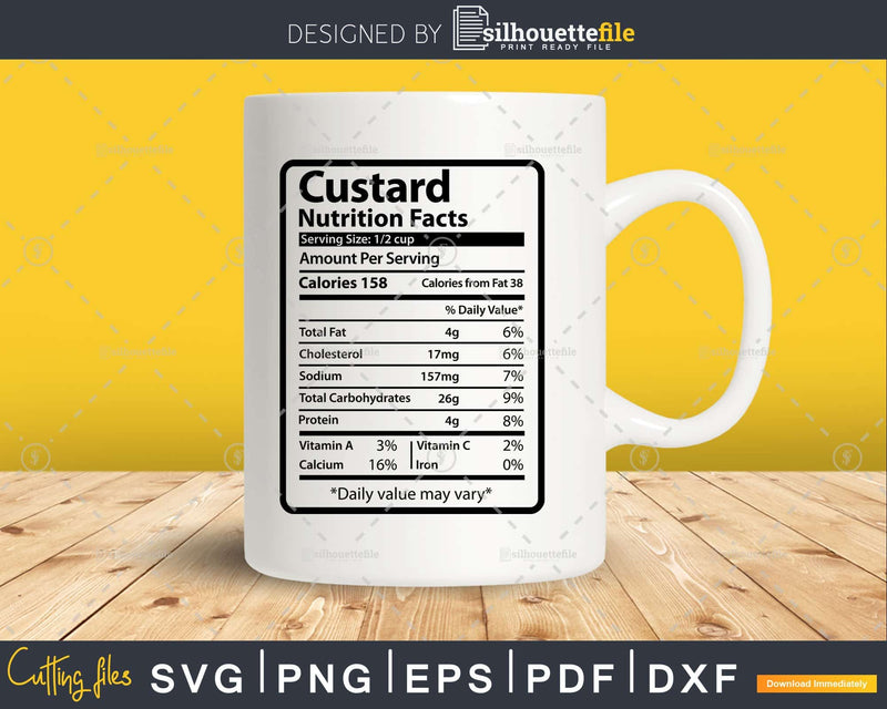 Custard Nutrition Facts Funny Thanksgiving Christmas Svg