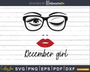December girl birthday svg face glasses winked eye png