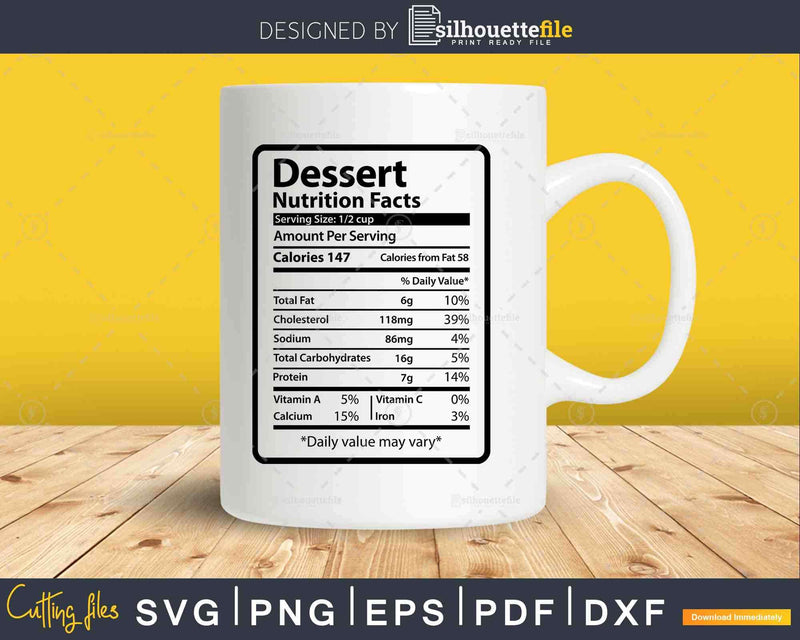 Dessert Nutrition Facts Funny Thanksgiving Christmas Svg