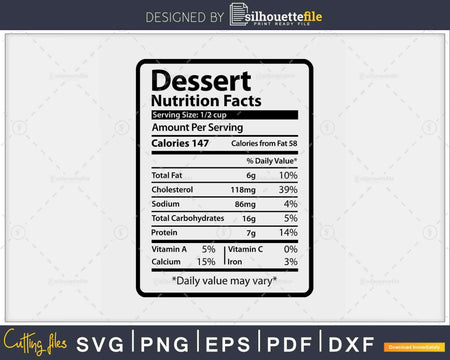 Dessert Nutrition Facts Funny Thanksgiving Christmas Svg