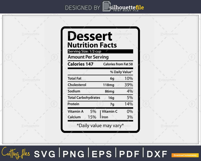 Dessert Nutrition Facts Funny Thanksgiving Christmas Svg