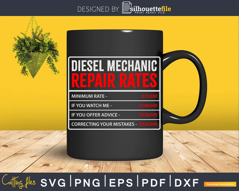 Diesel Mechanic Repair Rates Png Svg Vector T-shirt Design