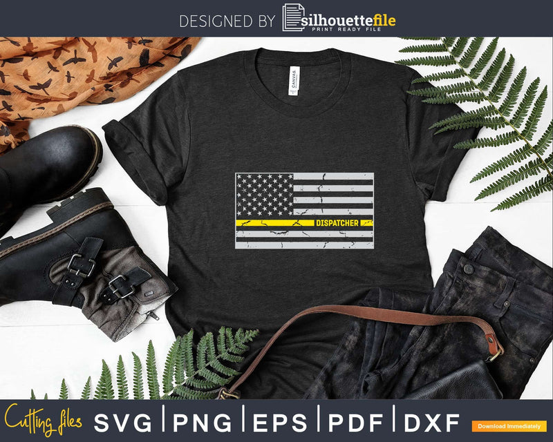 Dispatcher 911 Thin Gold Line Flag Svg T-shirt Design