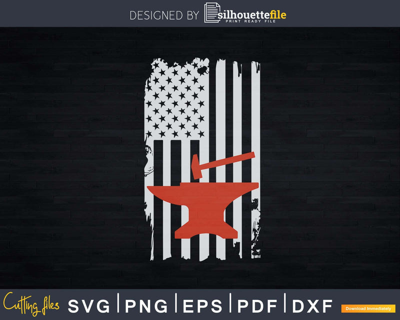 Distressed American USA Flag Blacksmith Hammer Svg Png