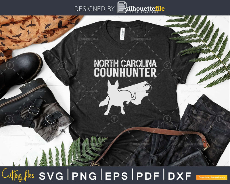 Distressed North Carolina NC Map Coonhunter Shirt Svg Cut