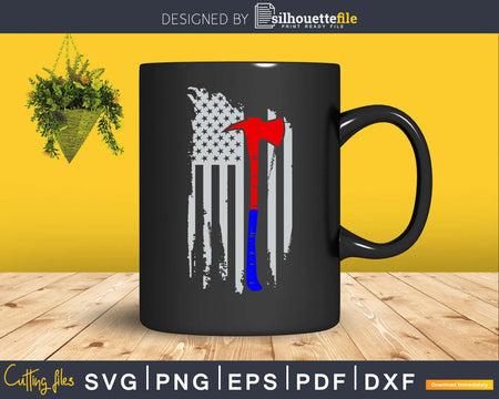 Distressed Patriot Axe Thin Red blue Line American Flag