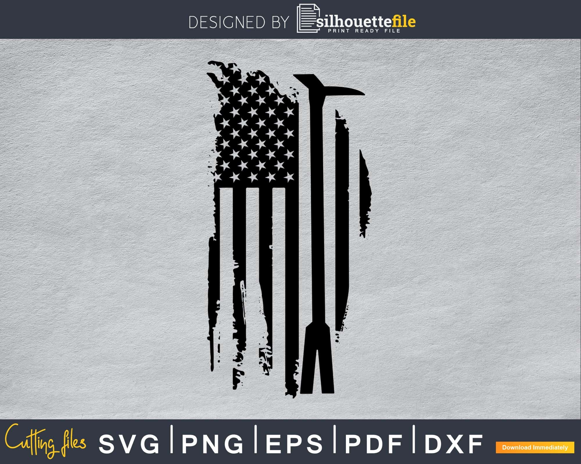 Distressed Patriot Fireman Hook American Flag Firefighter | Silhouettefile