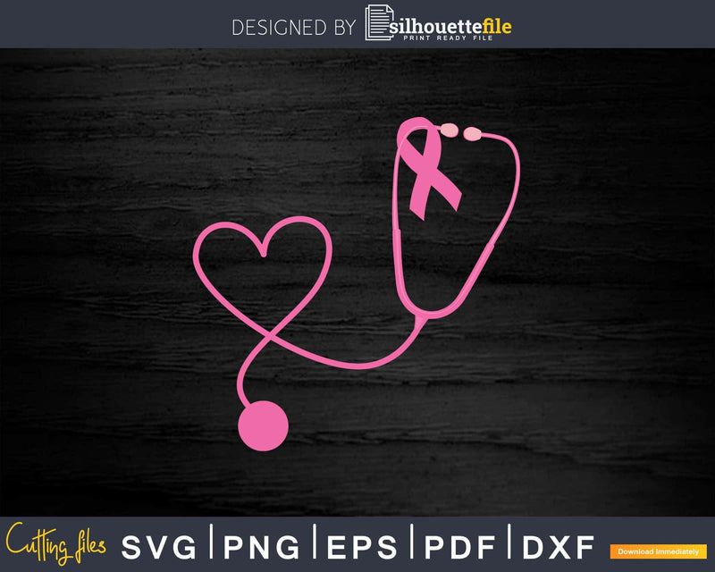 Doctor Nurse Heart Love Pink Ribbon Cute Breast Cancer Svg