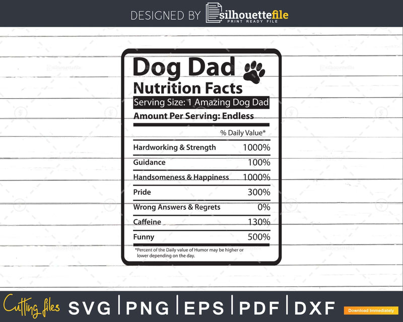 Dog Dad Nutrition Facts Funny Fathers Day Svg Diy Tshirt