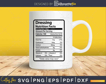 Dressing Nutrition Facts Funny Thanksgiving Christmas Svg