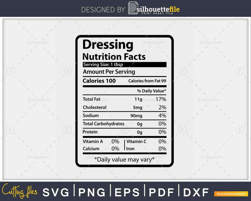 Dressing Nutrition Facts Funny Thanksgiving Christmas Svg