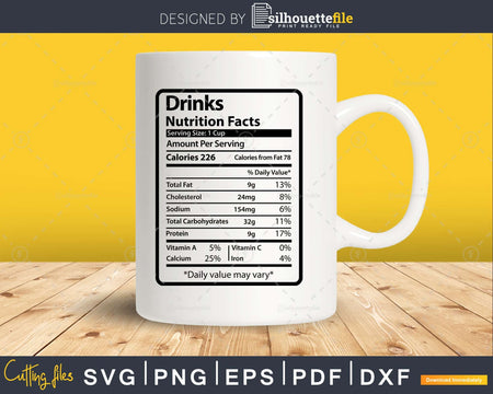 Drinks Nutrition Facts Funny Thanksgiving Christmas Svg Png