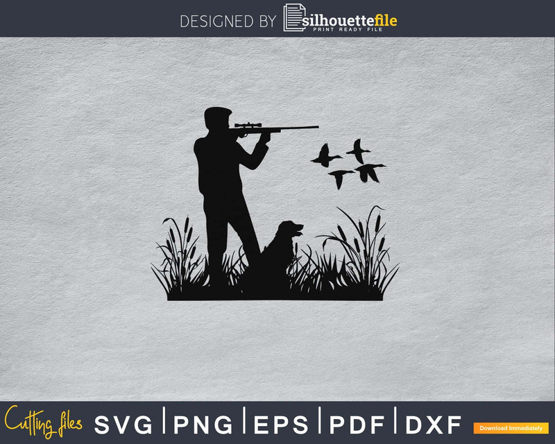 Duck hunter dog flying duck silhouette digital cutting