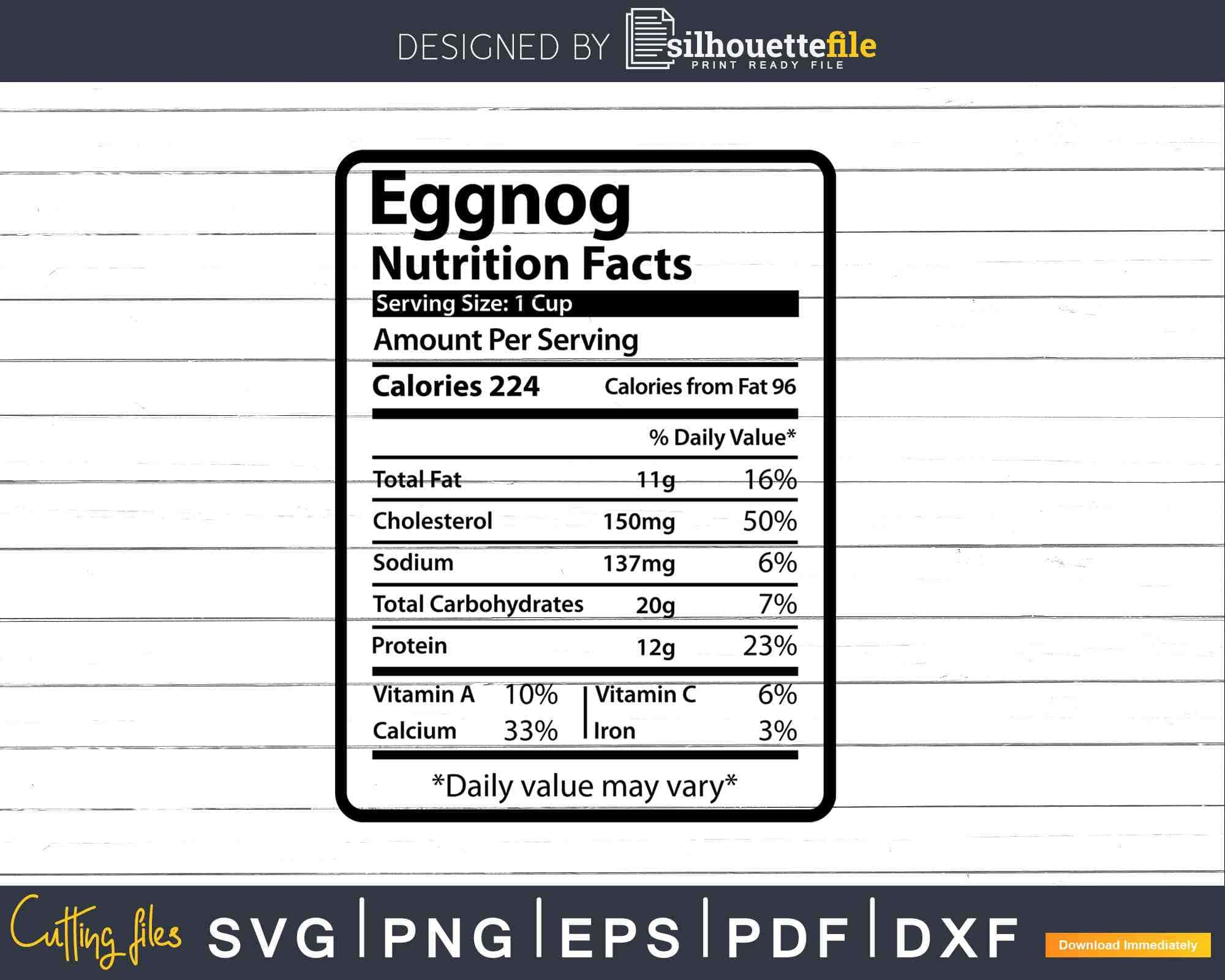 Eggnog Nutrition Facts Funny Thanksgiving Svg Png Cut File Silhouettefile