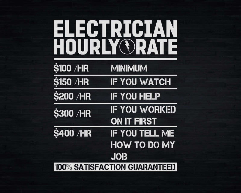 Electrician Hourly Rate Funny Lineman Dad Vintage Svg Png