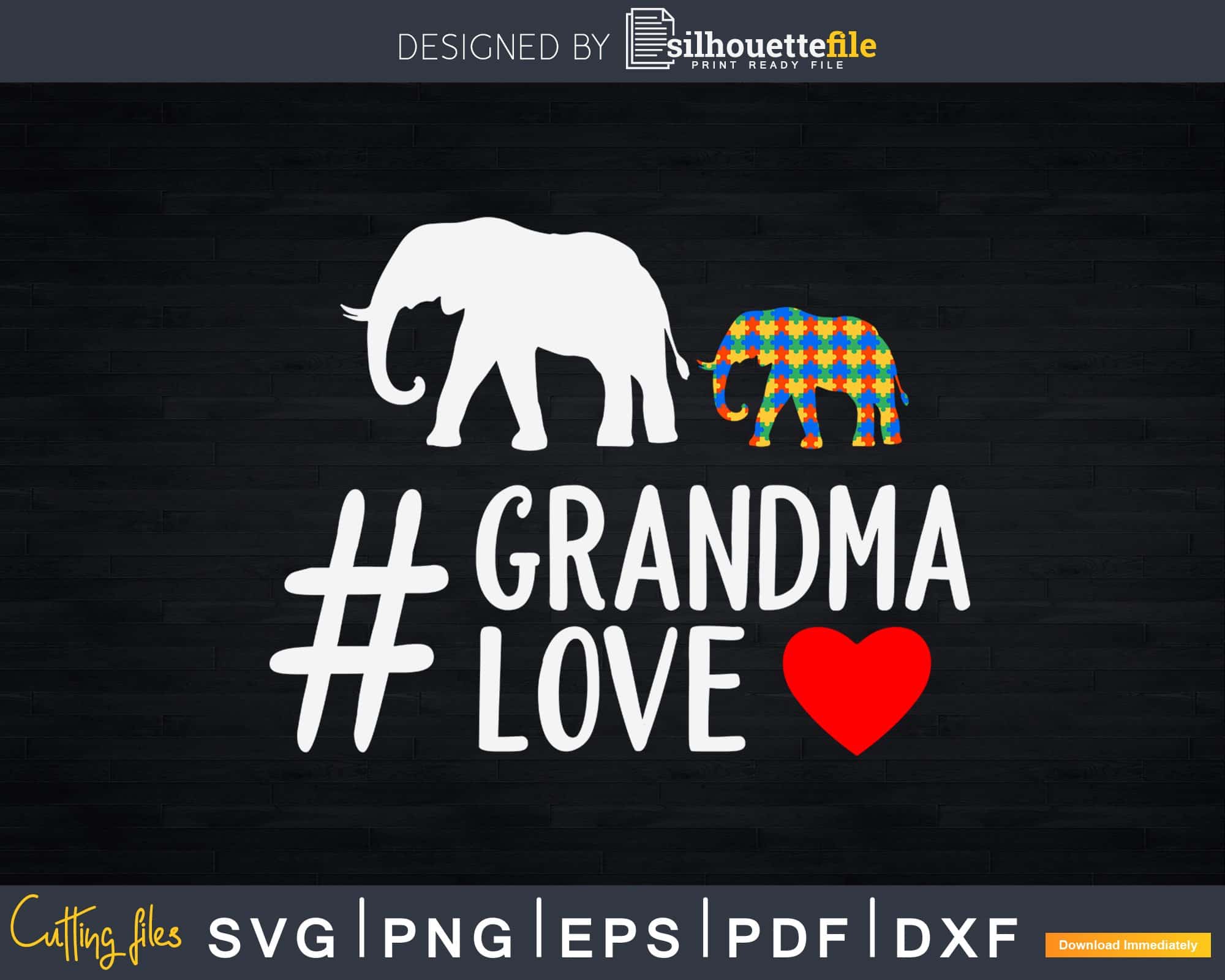 Elephant Grandma Heart Autism Awareness Svg Dxf Png Cut File ...