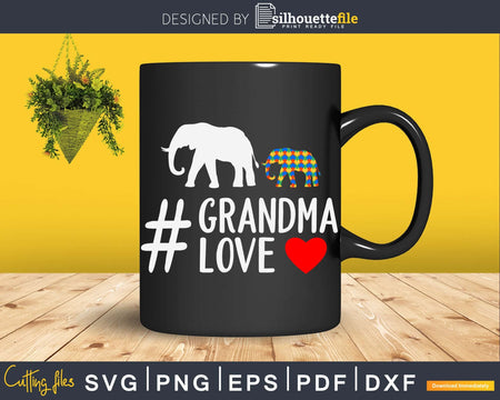 Elephant Grandma Heart Autism Awareness Svg Dxf Png Cut File