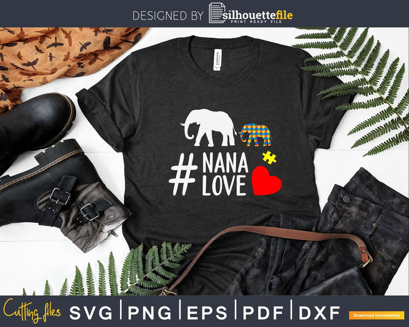 Elephant Nana Heart Autism Awareness Svg Dxg Png Design