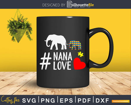 Elephant Nana Heart Autism Awareness Svg Dxg Png Design