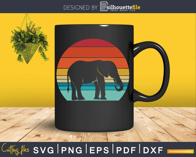 Elephant Retro Style craft cut svg png digital cutting