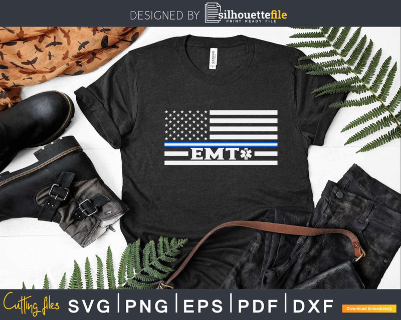 EMT Flag Thin Blue White Line USA Svg T-shirt Design For