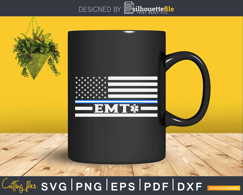 EMT Flag Thin Blue White Line USA Svg T-shirt Design For