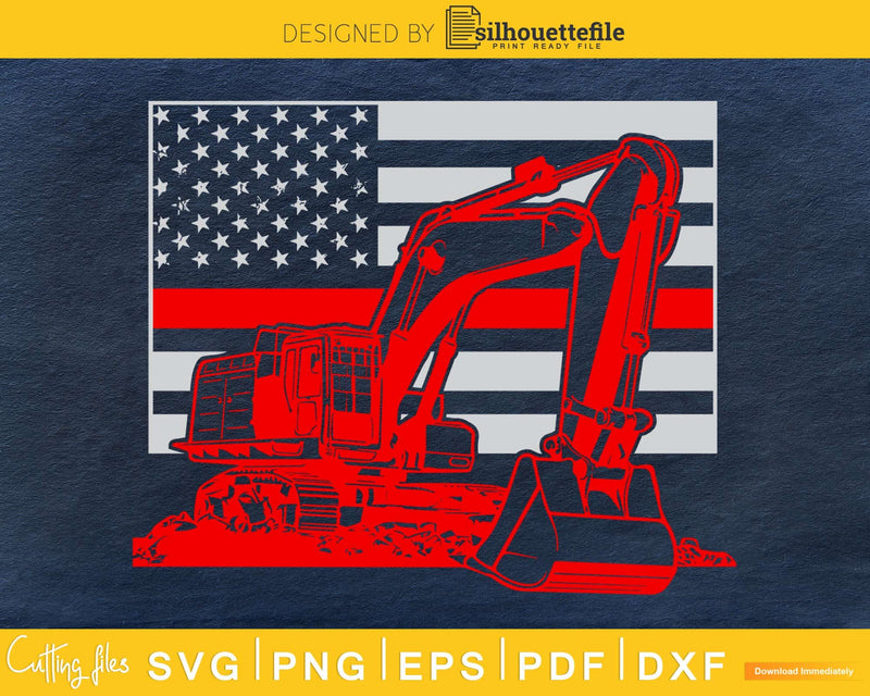 Excavator 4th of July Patriotic Distressed USA flag svg