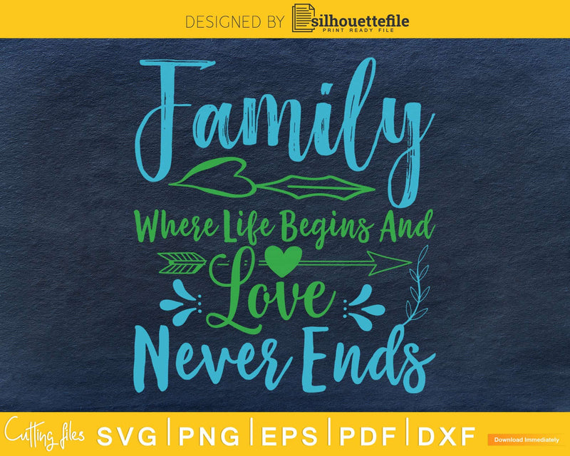 Family where life begins and love never ends SVG Cricut