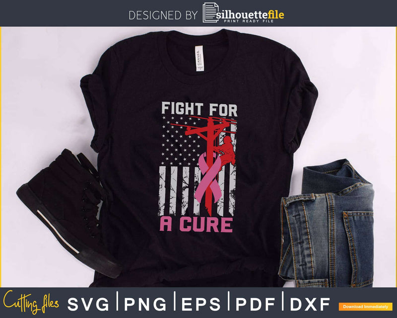 Fight For A Cure Lineman US Flag Breast Cancer Awareness