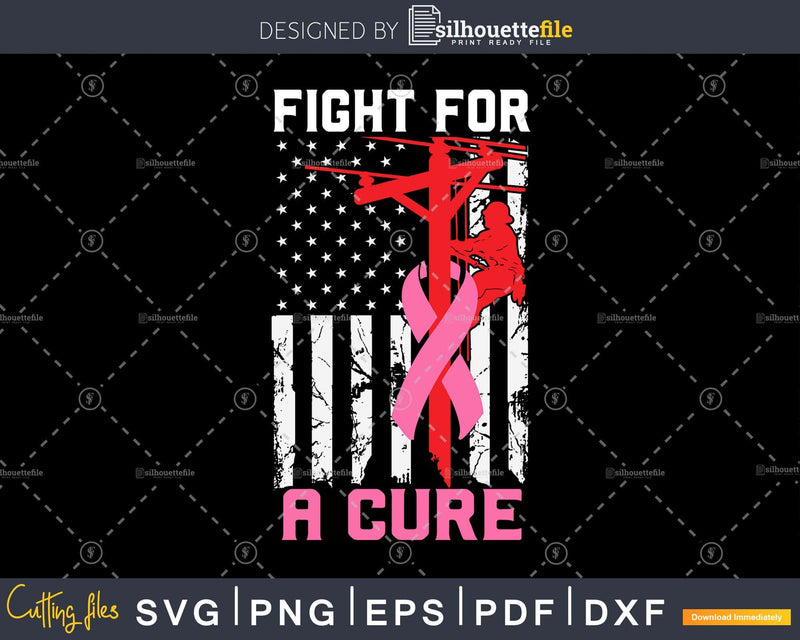 Fight For A Cure Lineman US Flag Breast Cancer Awareness