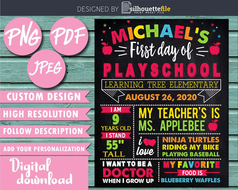 First Day of School Chalkboard Sign Playschool Printable