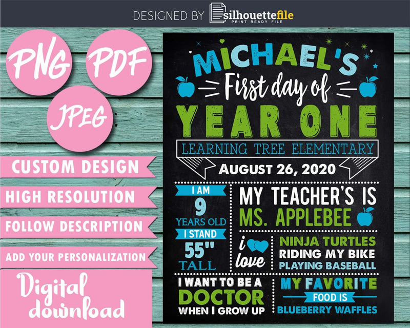 First Day of School Chalkboard Sign Year One Printable