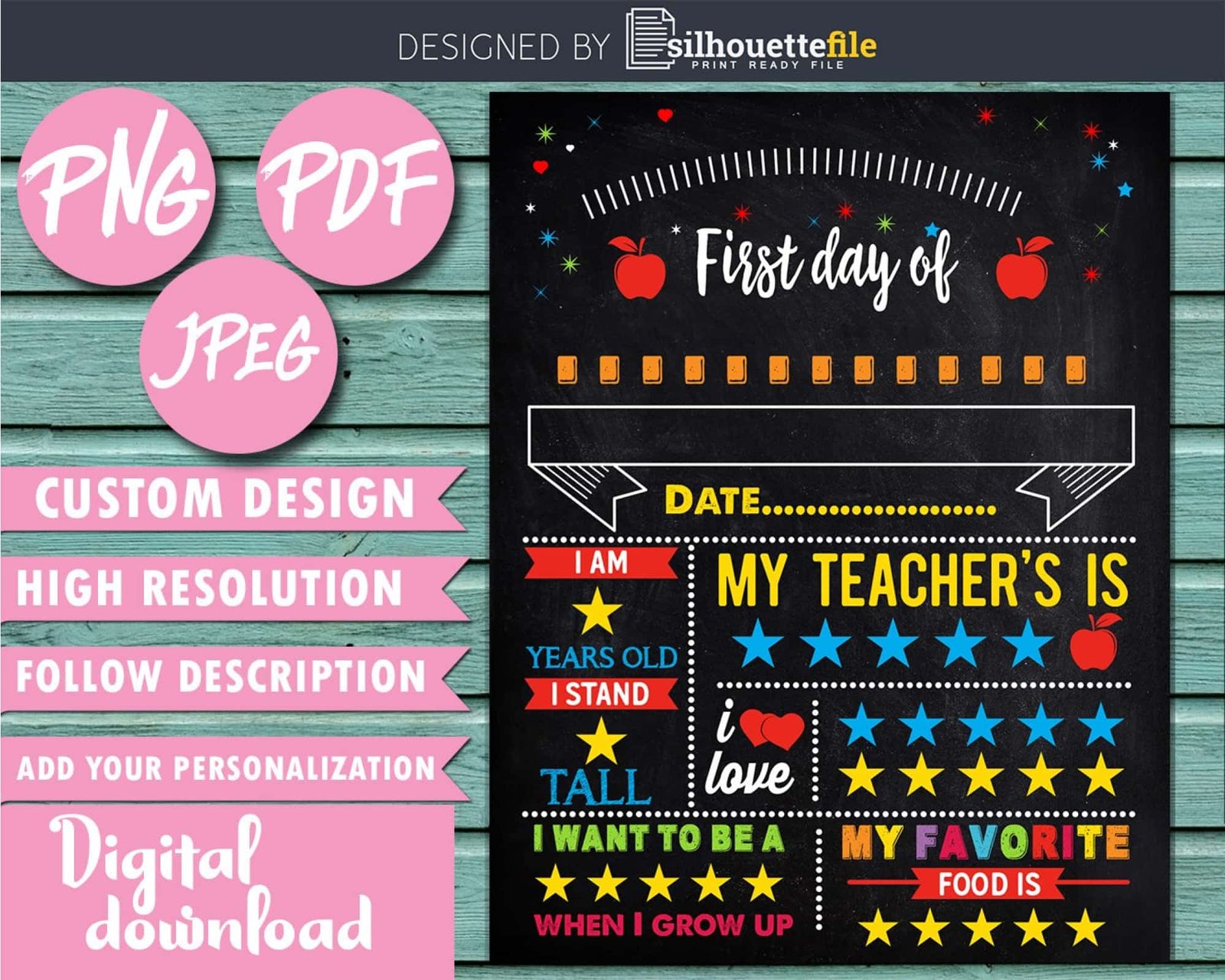 First Day of School Sign Back to School Chalkboard Sign | SilhouetteFile