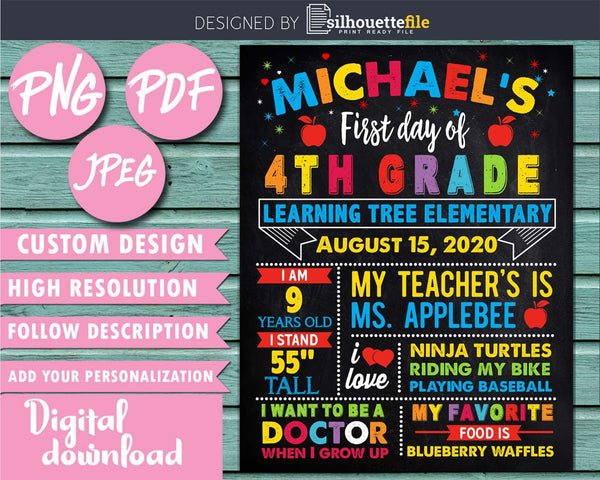 First Day of School Sign Back to School Chalkboard Sign | Silhouettefile