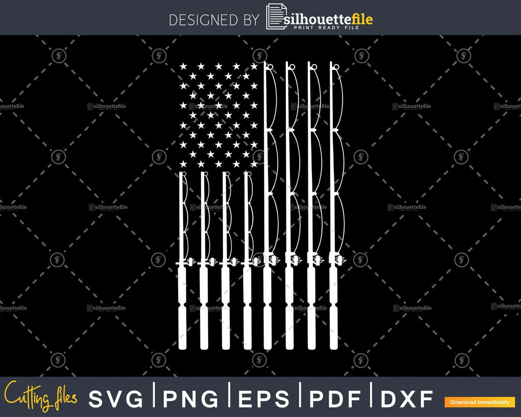 Fishing Pole American Flag Patriotic Outdoors man svg craft cut files