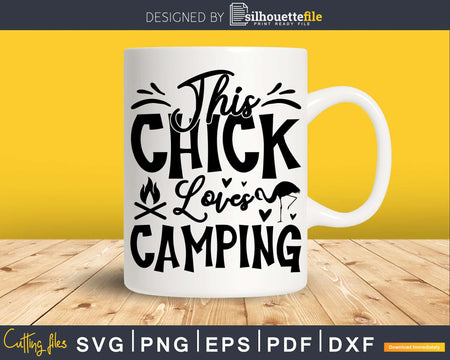 Flamingo This Chick Loves Camping svg printable cut files