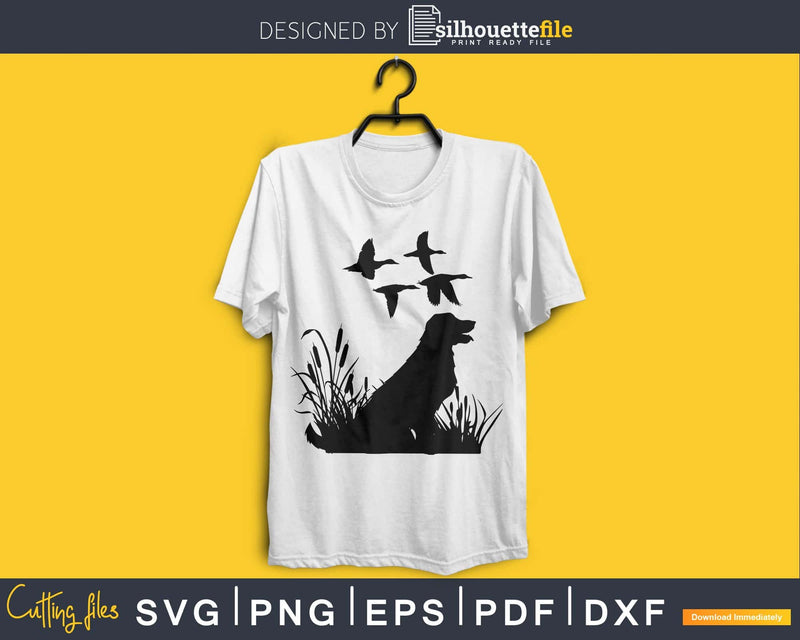 Flying duck hunting dog silhouette svg png digital files