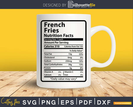 French Fries Nutrition Facts Funny Thanksgiving Christmas