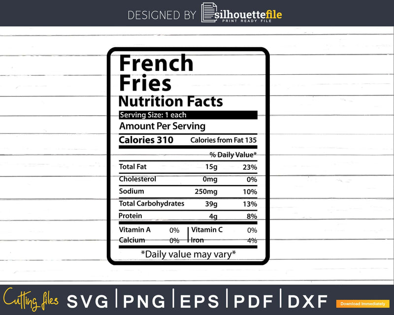 French Fries Nutrition Facts Funny Thanksgiving Christmas