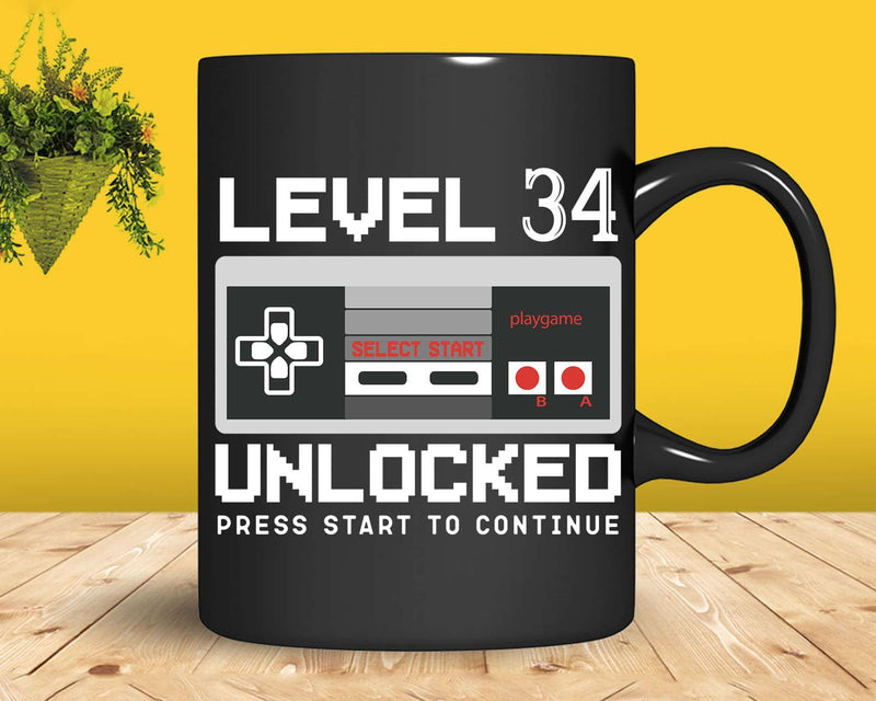 Funny 34th Birthday Level 34 Unlocked Video Gamer Svg Png