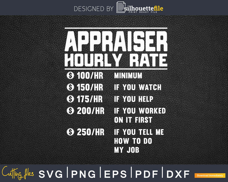 Funny Appraiser Hourly Rate Svg Png Cricut Files