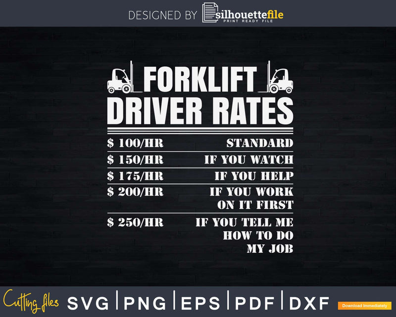 Funny Forklift Operator Driver Hourly Rate Svg Dxf Cricut
