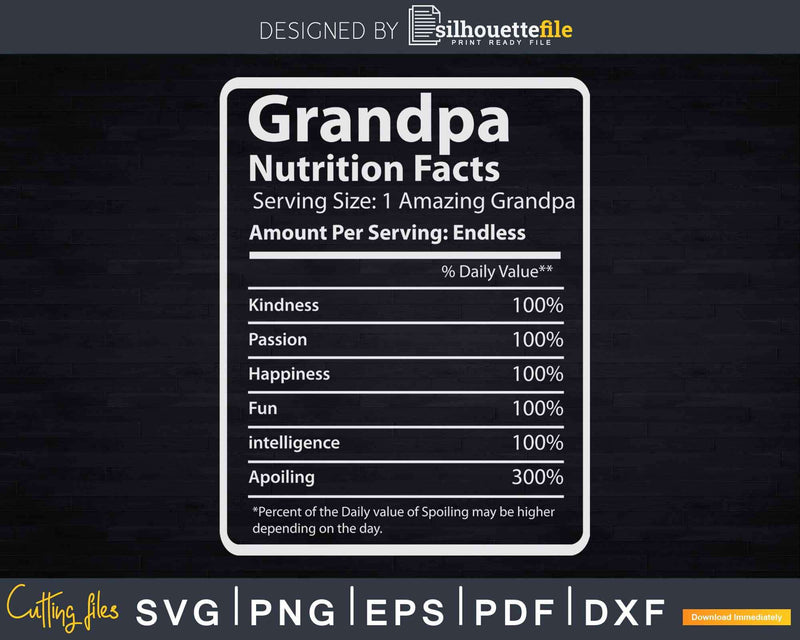 Funny Grandpa Nutrition Facts Svg Dxf Print-Ready Cut Files